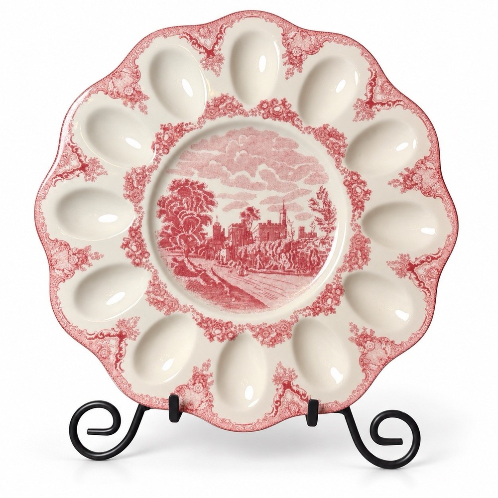 Johnson Bros Old Britain Castles Ruthin Castle Deviled Egg Plate Pink England